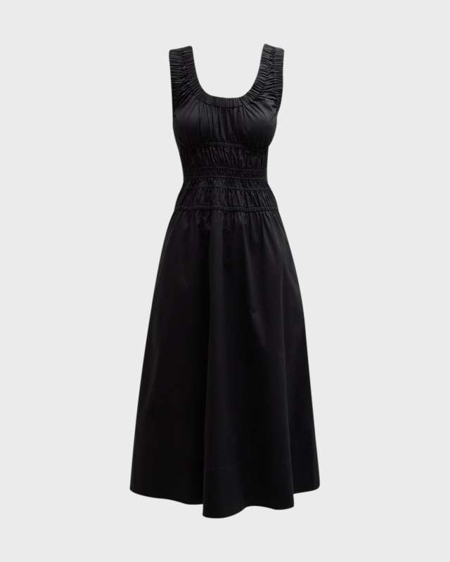 Poplin Gathered Midi Dress